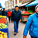 Language Immersion in Almaty**

"A fully clothed, professional tourist is walking through a bustling street market in Almaty, Kazakhstan, observing local vendors and sampling traditional foods. The tourist is wearing modest clothing suitable for travel, like jeans and a jacket. The scene is filled with colorful textiles, fresh produce, and smiling faces. Focus on capturing the vibrancy and cultural richness of the Kazakh market. Safe for work, appropriate content, perfect anatomy, natural proportions, professional photography, high quality, family-friendly."

**