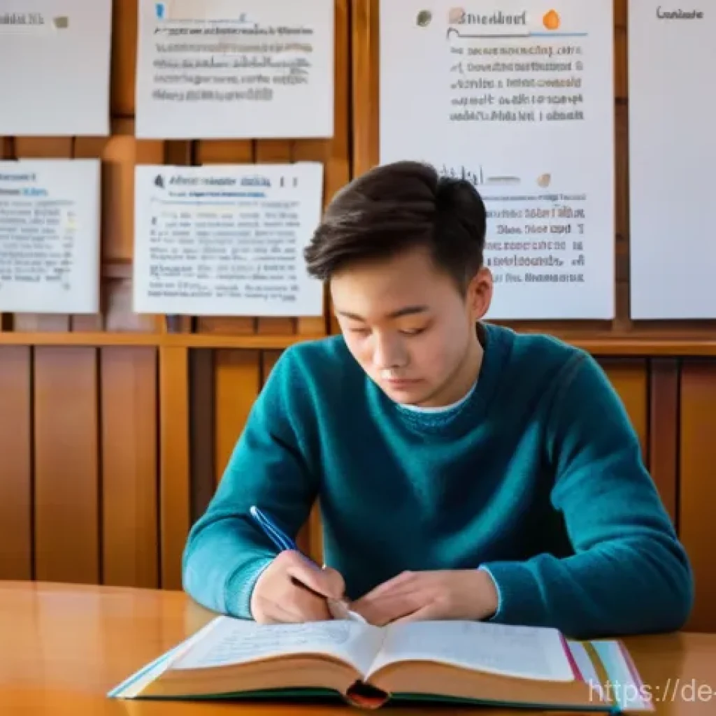 몽골어 어순 - A German student in their late twenties, dressed in casual, modern clothing (jeans, sweater), sits a...