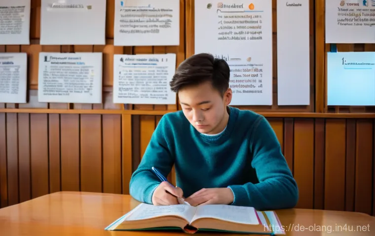 몽골어 어순 - A German student in their late twenties, dressed in casual, modern clothing (jeans, sweater), sits a...