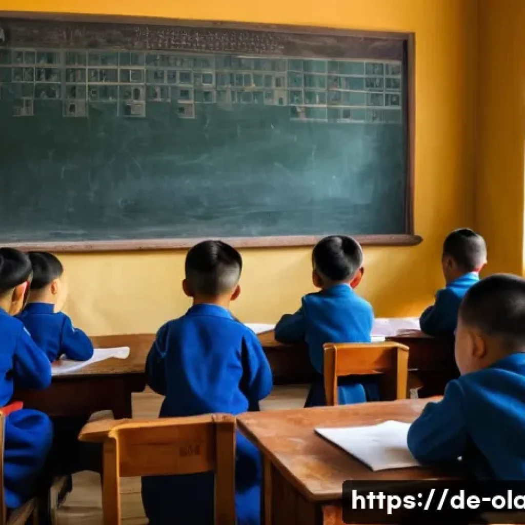 몽골어 키릴 문자 - A detailed historical scene set in 1940s Mongolia showing a classroom with Mongolian children learni...