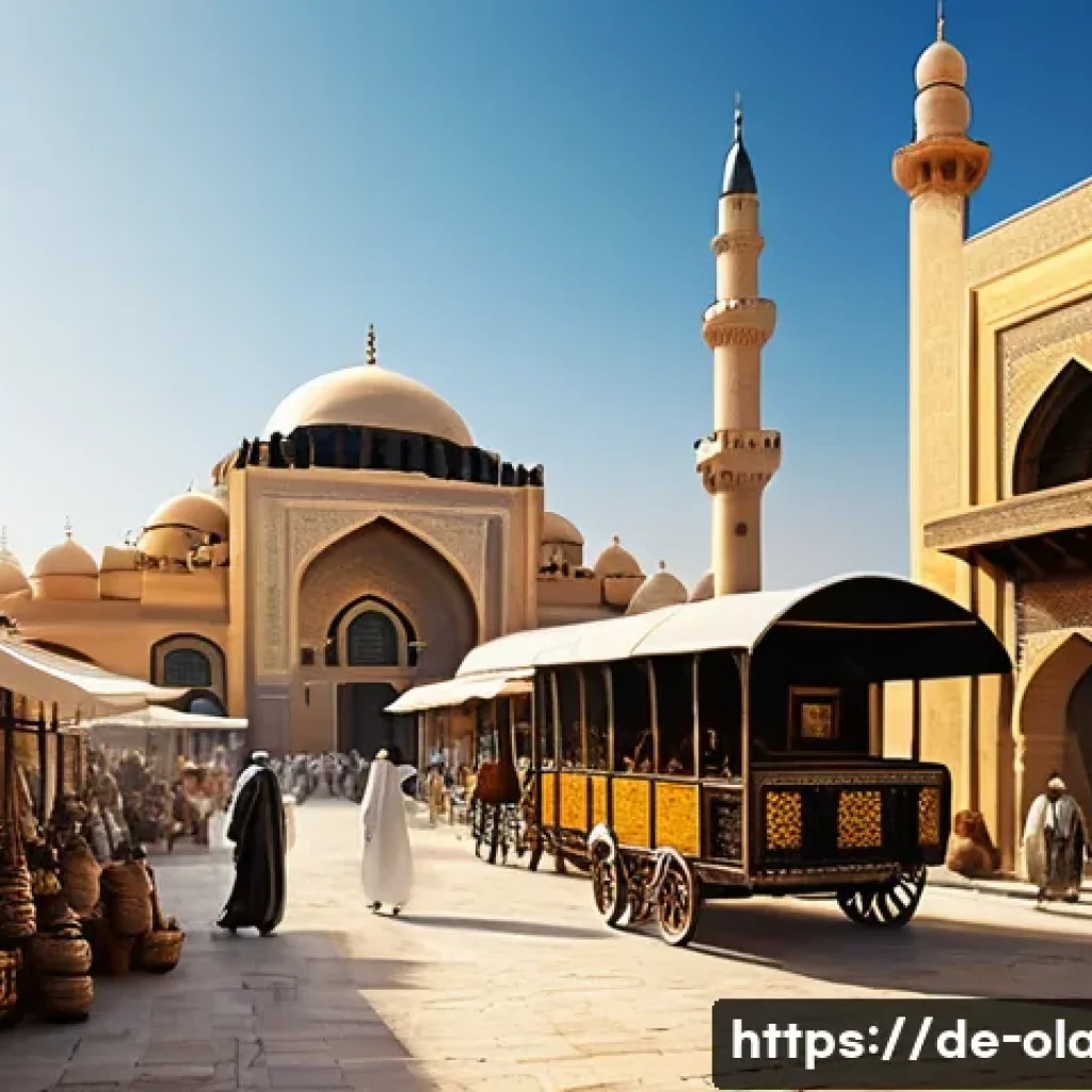 터키어에서 차용된 아랍어 단어 - A vibrant historical marketplace scene along an ancient caravan trade route between the Ottoman Empi...