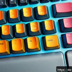 태국어 타이핑 연습 사이트 - A detailed close-up of a modern Thai keyboard layout, showing Thai alphabet characters in vibrant co...