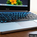 그루지야어 타이핑 연습 - A detailed close-up image of a modern Georgian keyboard layout on a sleek laptop, showing the unique...