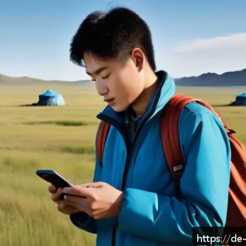 몽골어 한국어 사전 추천 - A modern language learner using a Mongolian-Korean dictionary app on a sleek smartphone while travel...